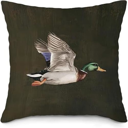 Vintage Mallard Throw Pillow Covers, Farmhouse Duck Pillow Case Cover for Bed Sofa, Rustic Ducks Square Pillowcase, Country Mallard Cushion Cover Case for Nursery Bedroom, 18x18 Inch