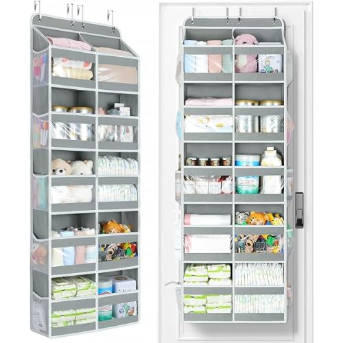 Yecaye 5-Tier Over The Door Organizer Dual-Column, 80lbs Load Over the Door Storage of 10 Compartments, Heavy Duty Door Organizer Hanging for Bedroom Closet Nursery Bathroom Pantry, Gray, 2 Pack