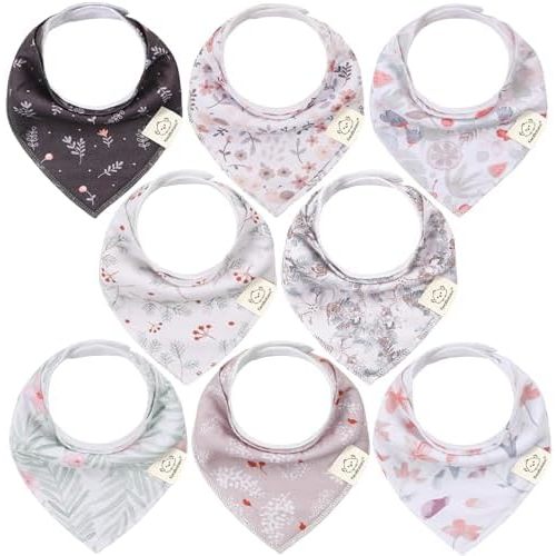 8-Pack Organic Baby Bandana Bibs for Girls - Super Absorbent Triangle Baby Bibs for Drooling and Teething Infant