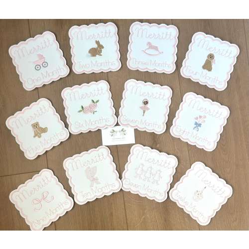 Embroidered Custom Baby Monthly Milestone Cards with Custom Designs, Monogrammed