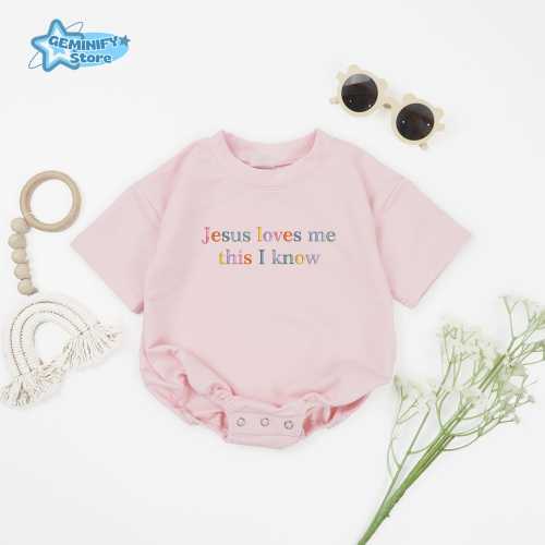 Embroidered Jesus Loves Me This I Know Bubble Romper, Christian Kids Sweater Gift, Toddler Christian Apparel Shirt, Bible Verse Baby Outfit.
