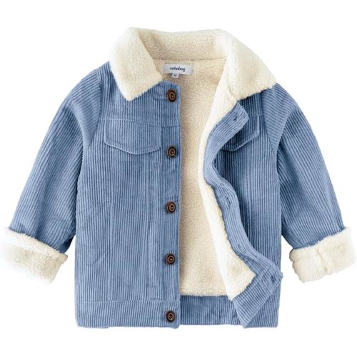 Volunboy Baby Boy Corduroy Jacket Toddler Fleece Winter Coat Kid Sherpa Lined Button Down Warm Outwear
