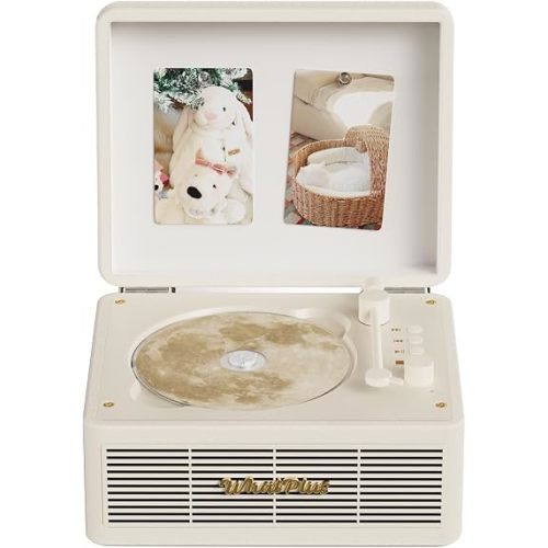 CD Player with Bluetooth Speaker, High-Fidelity Sound, App-Controlled, Magnetic Display for Photos & Pins, Retro Desktop Music Player, Gift for Music Lovers (White)