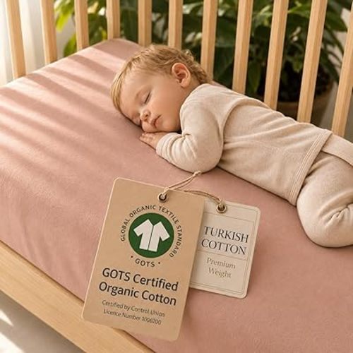 GOTS Organic Fitted Crib Sheet 52x28, Turkish Cotton, Blush