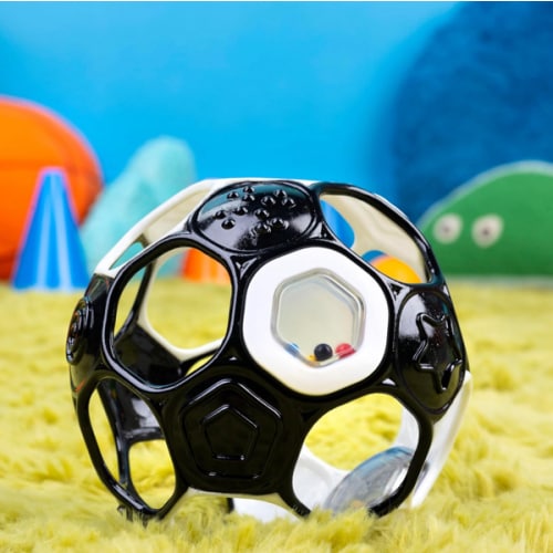 Bright Starts Oball Grippin' Goals Rattle Soccer Ball - Black & White, Easy-Grasp Toy for Newborn and Up