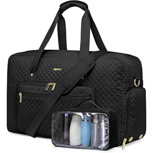 Large Travel Duffle Bag for Women: Carry On Weekender Bags for Womens with Shoe Compartment Overnight Duffel Bags with Wet Toiletry Pocket for Weekend Gym Hospital Bag for Labor and Delivery (Black)