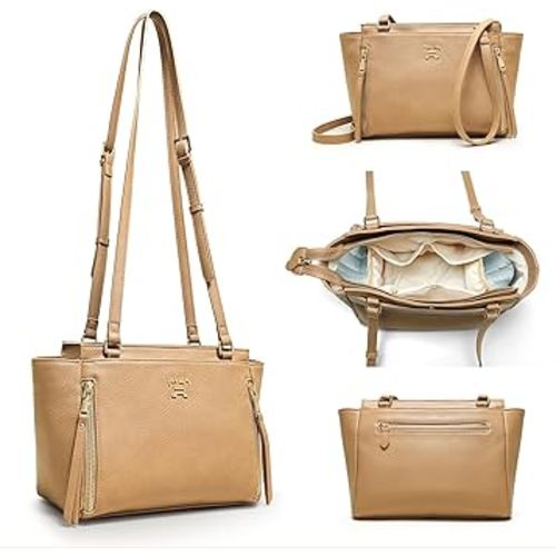 miss fong Small Diaper Bag, Crossbody Diaper Bags, Diaper Bag Purse, Diaper Clutch with 7 Pockets 2 Insulated Pockets and Adjustable Shoulder Strap(Peanut)