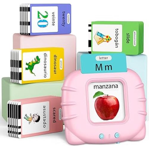 Bilingual Educational Toys, Spanish English 520 Sight Words Talking-Flash-Cards, Preschool-Learning-Activities, Montessori-Toys, Toddler Toys for 2 3 4 5 6 Year Old Boys and Girls, Pink