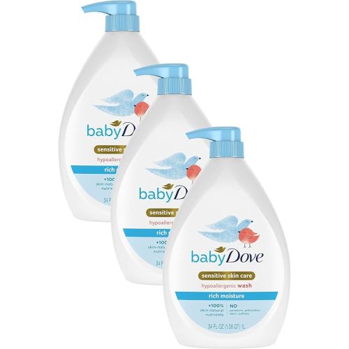 Baby Dove Sensitive Skin Hydrating Body Wash | Tear-Free & Hypoallergenic | Pediatrician Tested | 34oz (Pack of 3)
