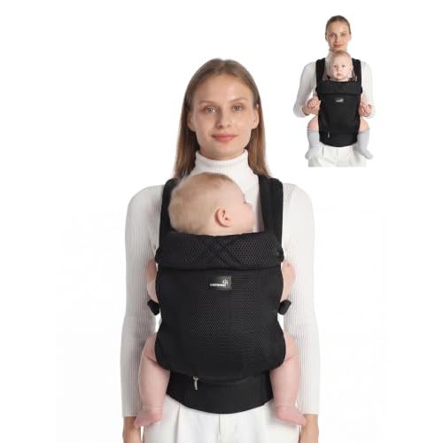 GROWNSY Baby Carrier Newborn to Toddler with Head Support, Black Air Mesh | Lightweight Ergonomic for Infant 7-44 lbs Newborn, Easy to Wear Hands Free Infant Carrier for Baby 0-36 Months