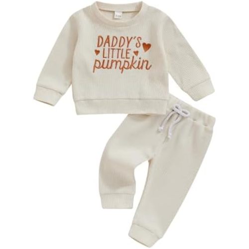 MBMSHEGH Baby Girls 2 Piece Outfit Letter Embroidery Long Sleeve Sweatshirt and Elastic Pants Set Newborn Infant Fall Clothes