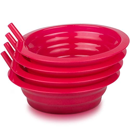 Cibi Cereal Bowls with Straws for Kids BPA-Free Plastic | Toddler Sip-A-Bowls with Built-In Straw for Cereal and Soup | Set of 4 Colorful Breakfast Bowls