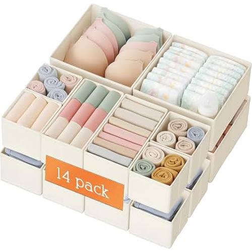 Amazon.com: Criusia Drawer Organizer Clothes, 14 Pack Dresser Organizer for Baby Clothes, Underwear, Sock- Foldable Closet Organization and Storage Dividers Bins for Nursery, Bedroom and Dorm (Beige)