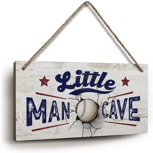 YZEXEZY Baseball Decor for Boys Room-Little Man Cave Sign 6"x12" Sports Decor Hanging Plaque for Boys Bedroom Playroom Classroom Nursery Baseball Lover