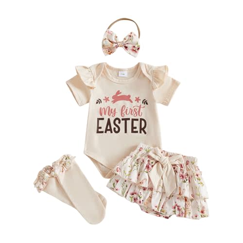 Baby Girl New Years Outfit 1st Romper+Shorts+Headband+Stocking Set | My First New Years Baby Girl Outfit,Long Sleeve Bodysuit,Tutu Shorts,Baby Dress Cute Clothes 0-18 Months