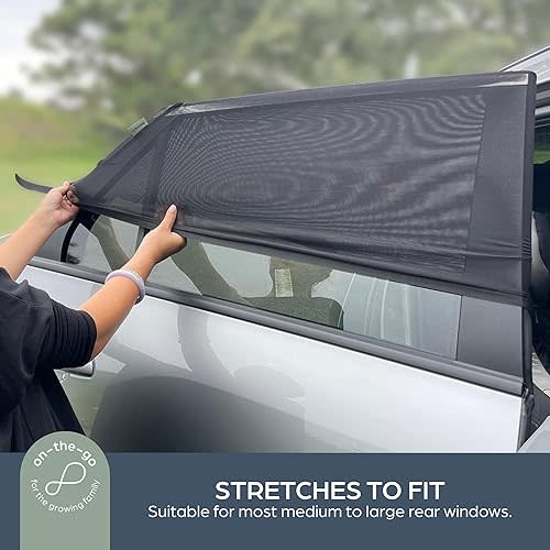 Dreambaby Fit-Over Baby Car Window Sun Shade – Stretchable Sunshade & Mesh Screen for Side Windows - UV Protection-