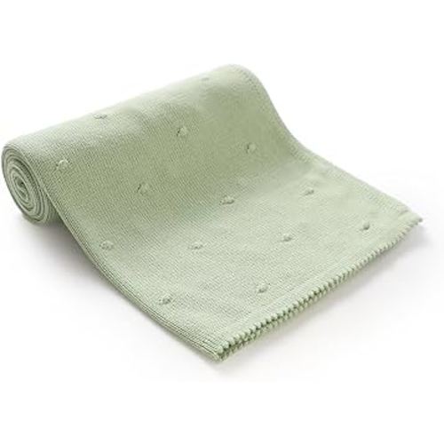 Neiwech Cotton Baby Blanket Knit Soft Cozy Lightweight Crib Stroller Nursery Receiving Swaddling Blankets for Newborn Infants Boys Girls Green 30x40 Inch