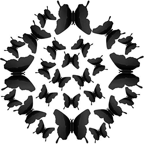 48 Piece DIY Mirror 3D Butterfly Stickers - Removable Decals for Home, Bedroom, Bathroom, Living Room (Black)