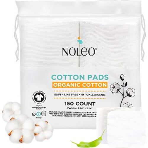 NOLEO Organic Cotton Pads - Large 3.54"x3.54" 150 Count