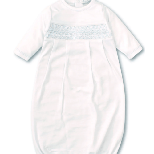 Hand Smocked CLB Charmed White/Blue Sack Gown