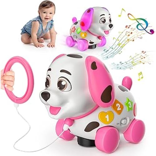 Musical Baby Toys 6-12 Months, 1st Birthday Girl Gifts for One Year Old, 6 7 8 9 10 12-18 Months Toy for Baby Gift, Bilingual Crawling Walking Puppy Toy for 1 Year Old, ABC,123s, Music