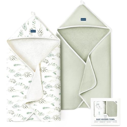 Baby Hooded Towel 2 Pack — 34"x34" Large. Ultra Absorbent Cotton Blend Knit Terry for Newborn & Toddler. Soft Bath Towels with Original Design, Shower Gift for Baby Boy Girl