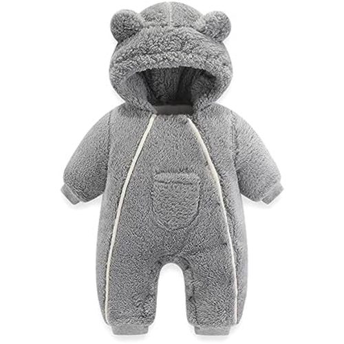 AiWMGL Baby Snowsuit Fleece Jumpsuit Newborn Winter Clothes Toddler Girls Boys Romper Thick Warm Hooded Bear Onepiece Outfit