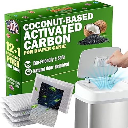 Green Piece® Pack of 12 +1 - Compatible with Diaper Genie - All Natural Baby Diaper Pail Deodorizer - Overstuffed - Activated Charcoal Air Purifier - * Made by Green Piece in the USA *