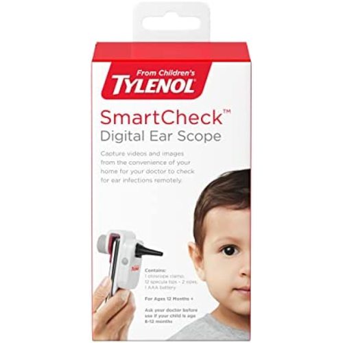 SmartCheck Digital Ear Scope from Children's Tylenol, Otoscope with Light for iPhone, Share Photos & Recordings with Your Doctor from Home, 1 Otoscope Clamp, 12 Specula Tips