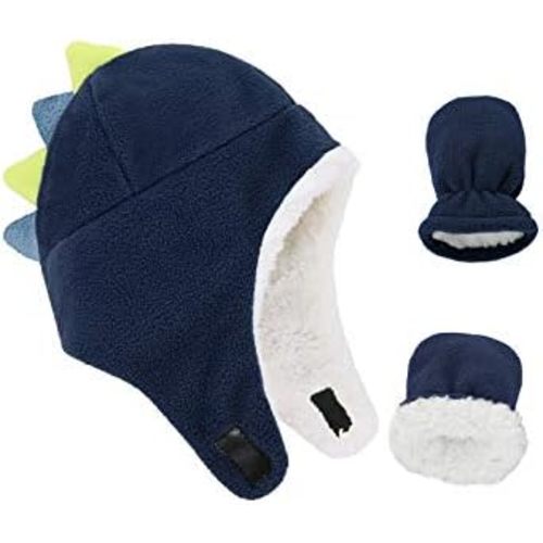Century Star Baby Fleece Hat Warm Earflap Kids Caps Toddler Boys Winter Hat and Mitten Set