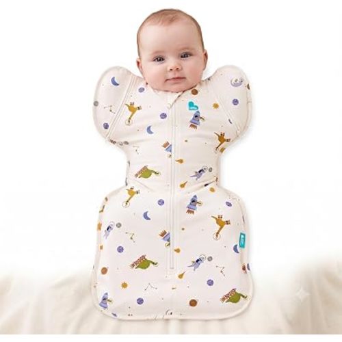 Love to Dream Swaddle Up Transition Swaddle, 1.0 TOG, Patented Zip-Off Wings, Gently Help Baby Transition from Being Swaddled to Arms Free When Showing Signs of Rolling. 19-24 lbs, Space Dinos