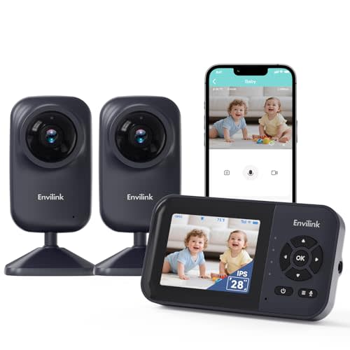 Video Baby Monitor with 2 Cameras, App Connectivity, 1200ft Range, Vox Mode, 2-Way Talk, Night Vision, Temperature Detection, Lullabies, Sound Detection, 2.8" IPS Screen