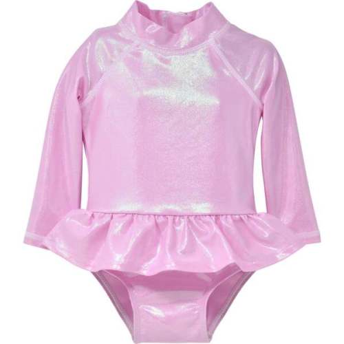 UPF 50+ Alissa Infant Ruffle Rash Guard Swimsuit, Bubble Gum Sparkle - Flap Happy | Maisonette