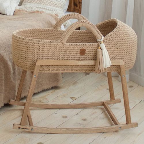 Standard Moses Basket Round Hood & Stand | beige/nut wood high 20"