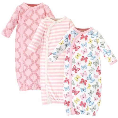 Touched by Nature Baby Girls Organic Cotton Side-Closure Snap Long-Sleeve Gowns 3pk, Butterflies, 0-6 Months