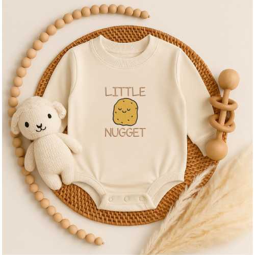 Little Nugget Baby Romper: Embroidered Cotton Newborn Outfit