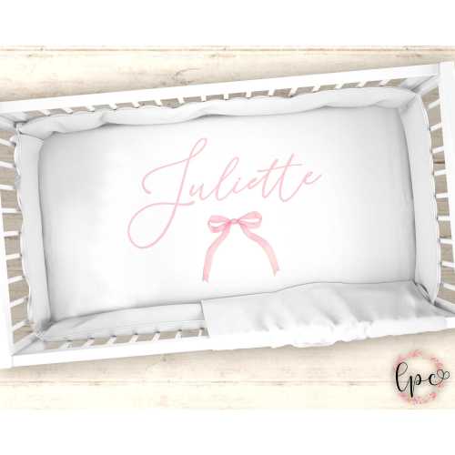 Personalized Ribbon Bow Crib Sheet - Cute Bow Baby Crib Sheet - Personalized Pink Bow Fitted Crib Sheet - Coquette Cutesy Girl Nursery Decor