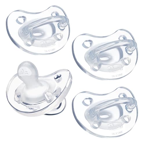 Chicco PhysioForma Orthodontic Pacifier for Babies 0-6 Months, 100% Soft Silicone, BPA Free & Breathing Support, 4-Pack with Sterilizing Case, Clear