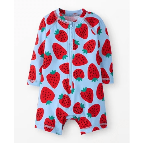 Baby Rashguard Swimsuit - Strawberry Sweetness on Blue - 3-6 Months