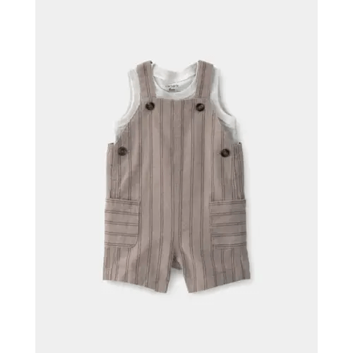 Baby Boy 2-Piece Striped Overall Set - Brown | Carter's
