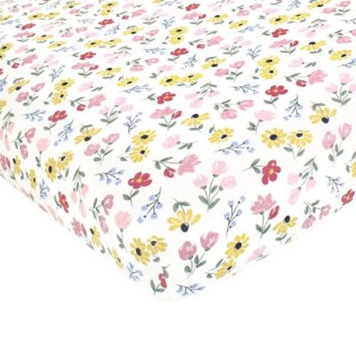 Hudson Baby Infant Girl Cotton Fitted Crib Sheet, Soft Painted Floral, One Size