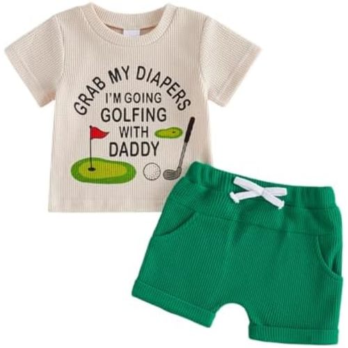 Toddler Baby Boy Golf Outfit Short Sleeve Funny Letter Print T Shirts + Shorts Set Infant Summer Clothes