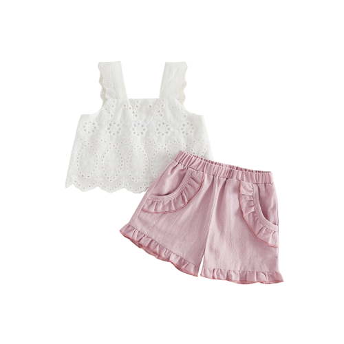 Loicainy Baby Toddler Girl 2 Piece Clothes 6 12 18 24 Months 2T 3T 4T Solid Color Eyelet Sleeveless Square Neck Tops and Shorts Outfits Set