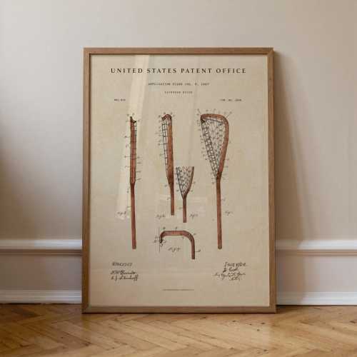 Lacrosse Stick Patent Print: Hand-Painted Watercolor Vintage Patent Art Print
