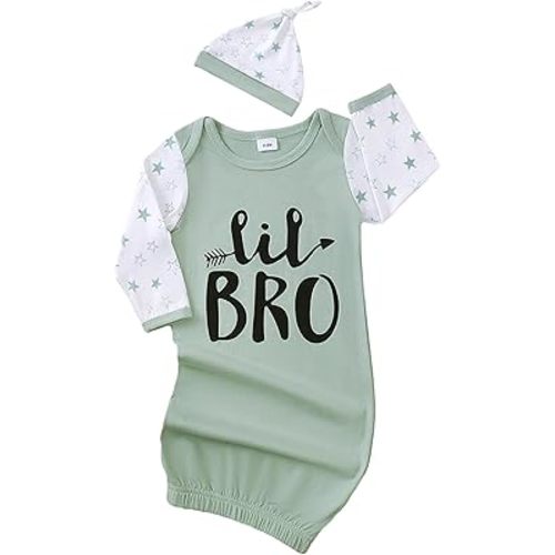 AMAWMW Newborn Baby Girl Little Sister Sleeper Gown Stripe Long Sleeve Nightgown Pajamas Gifts Stuff Essential Outfit