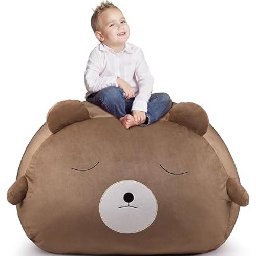 GAGAKU Stuffed Animal Bean Bag Chair Cover - 24 Inches Kids Toy Storage, Brown Bear Large Zipper for Organizing Plush Toys, Home Supplies (Cover Only)
