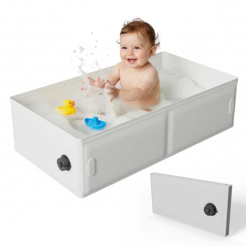 Collapsible Baby Bathtub for Shower, Portable and Foldable | Newborn to Toddler, Dual Drain Plug, Reinforced Side Walls, Anti-Slip Base, Travel, Hotel, Camping and Beach