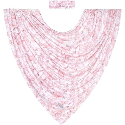 Posh Peanut Swaddle Blanket & Headband Set – Viscose from Bamboo Stretchy Baby Swaddle for Newborn Girls, Receiving Blanket or Nursing Cover