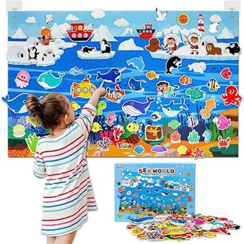 Taika 70 Pcs Ocean Felt Story Board Set, 43x28 inch Interactive Felt Story, Fuzzy Flannel Board, Preschool Storytelling, Classroom Educational Learning Play Kit, Interactive Teaching Kit