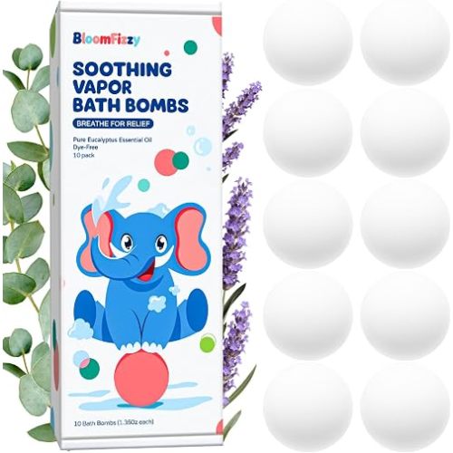 Soothing Vapor Bath Bombs for Kids, Dye-Free Eucalyptus & Lavender, 10 Pack